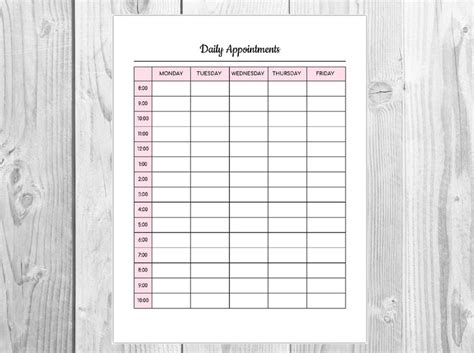Daily Appointments Pink Printable Editable Appointment Sheet Etsy