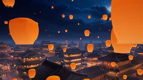 China Building Lantern Sky Lanterns Night Architecture Hd