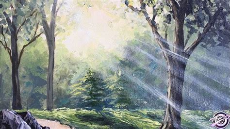 Sun Ray Painting Forest Painting Trees Painting Acrylic Landscape