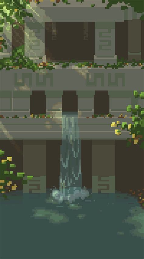 Waterfall By Nostalgictree Pixel Art Landscape Pixel Art Background
