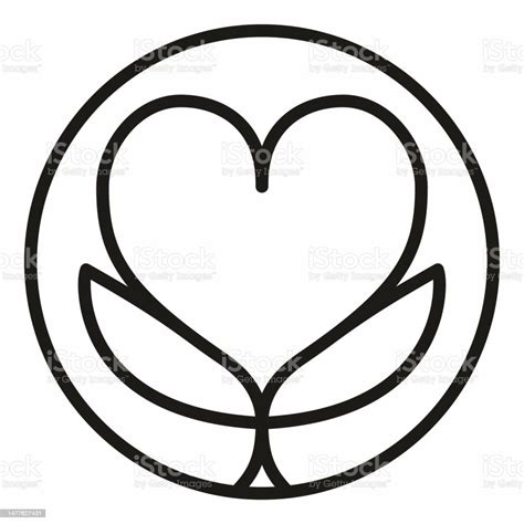 Simplicity Symbol With Heart And Leaf In Circular Frame Isolated Vector