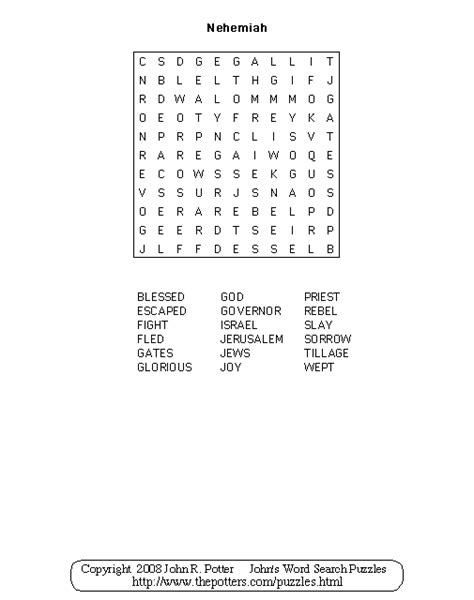 Johns Word Search Puzzles Kids Nehemiah