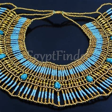 Huge Ancient Egyptian Golden Beaded Cleopatra Necklace Collar Etsy