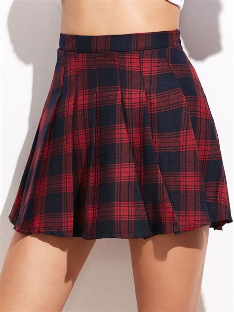 high waisted pleated skirt high waisted plaid skirt red tartan skirt