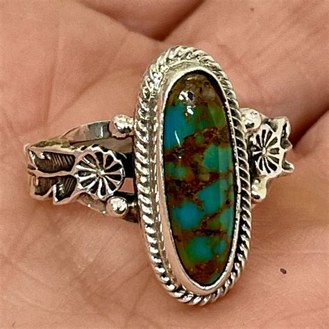 Navajo Natural Turquoise Ring Sz Sterling Silver By Andrew Vandever