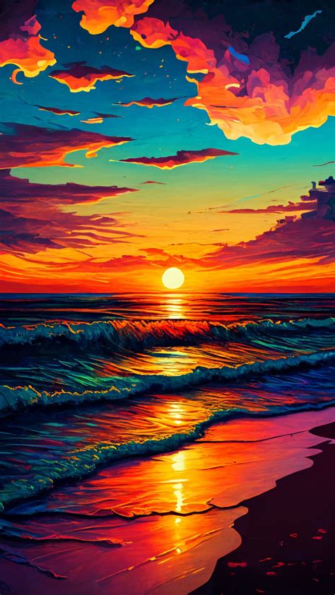 Beach Sunset 1 Digital Art Download Vibrant And Colorful Etsy