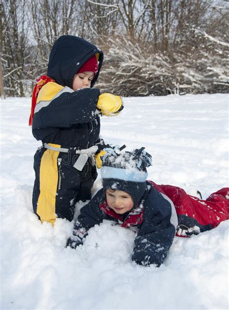 Children Playing In Snow Stock Image Image Of Brother