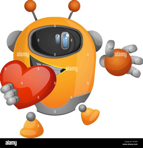 Cartoon Robot Holding A Heart Illustration Vector On White Background