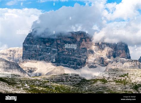Rugged Mountain Ranges In Tre Cima Natural Park Area In The Italian