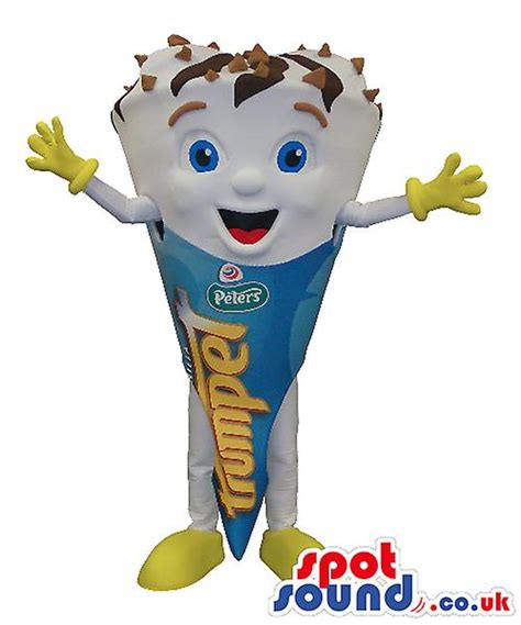 Cute Ice Cream Cone Spotsound Mascot With Logos And Text And Blue Eyes