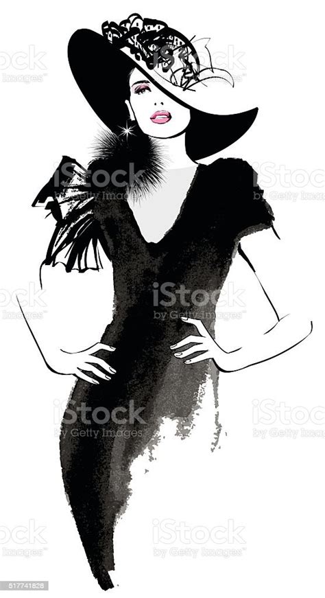 Fashion Woman Model With A Black Hat Stock Illustration Download