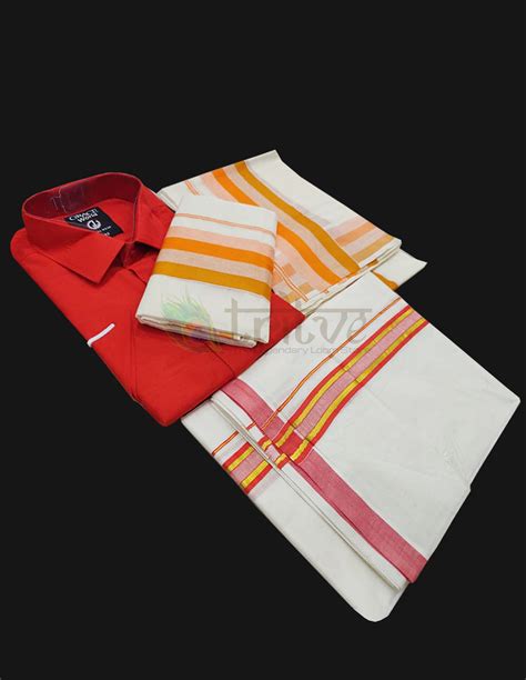 Kuthampully Set Munde Dhoti Shirt Orange Couple Combo C1004