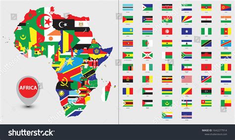 Detailed Map Africa Country Silhouettes Flags Stock Vector Royalty