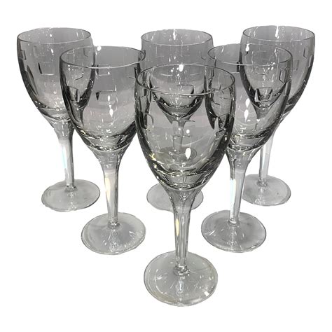 Geo Oden Crystal White Wine Glasses By John Rocha For Waterford A Set