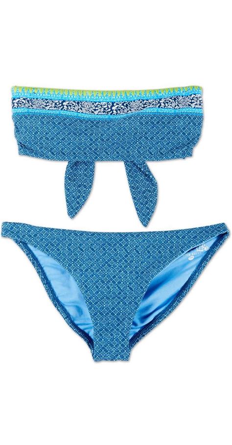 Juniors 2 Piece Bandeau Swimsuit Blue Burkes Outlet