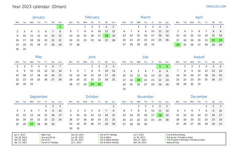 Calendar For 2023 With Holidays In Oman Print And Download Calendar