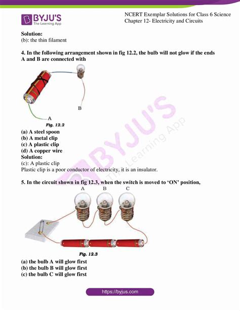 Ncert Exemplar Solutions For Class 6 Science Chapter 12 Electricity