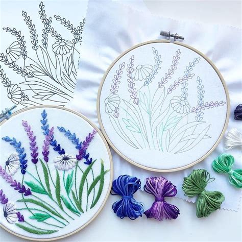 Lavender And White Daisy Hand Embroidery Kit 7 Inches Contains