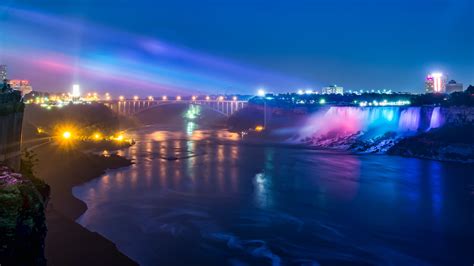River Night Niagara Falls Ontario Canada Lights Niagara River