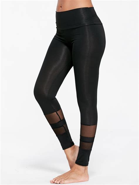[9 off] see through mesh insert sports tights rosegal