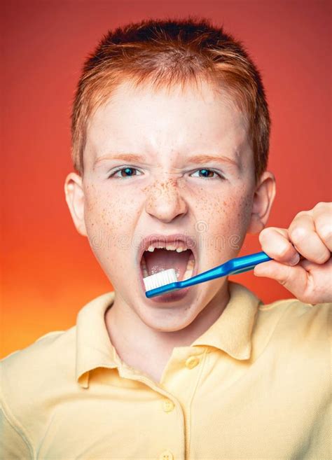 Funny Boy With A Toothbrush Happy Little Boy Brushing His Teeth Stock