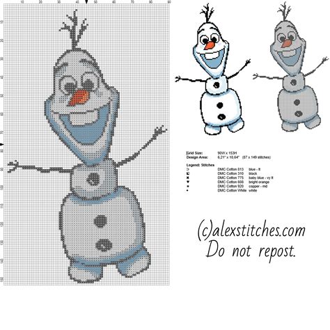 Olaf Disney Frozen Snowman Character Free Cross Stitch Pattern Disney