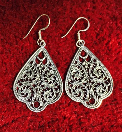 925 Sterling Silver Filigree Earrings Drop Dangle Earrings Etsy