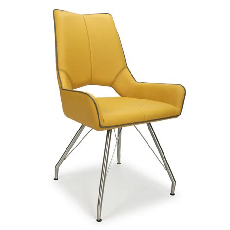 Shop with afterpay on eligible items. Yellow leather match dining chairs with grey piping ...