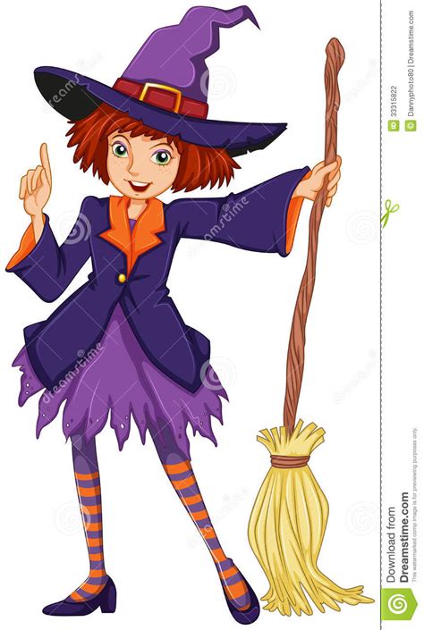 A Witch Holding A Broom Stock Illustration Illustration
