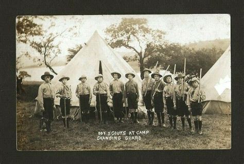 Early Boy Scout Postcard Changing The Guard At Camp Rishton