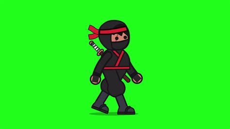 Ninja Walking Loop Animation Mit Grünem Hintergrund Attentäter Mit
