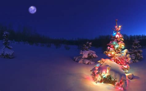 Free Download Lightning Christmas Tree In The Snow Hd Winter Wallpaper