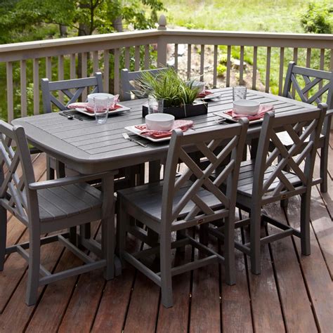 Chippendale 7 Piece Slate Gray Recycled Plastic Wood Patio Dining Set W