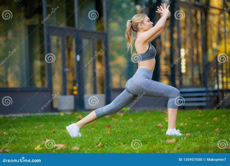 Fitness Woman Doing Stretching Exercise In Park Stock Photo Image Of Power Adult