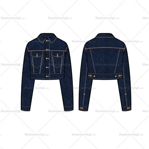 Fashion Flat Vector Template Of Womens Sketch Of A Cropped Denim