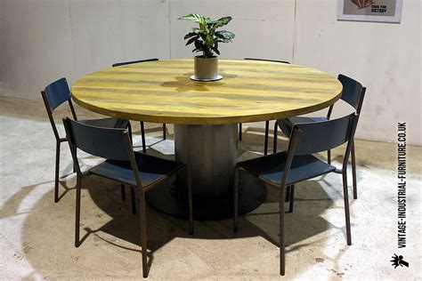 Vintage Industrial Round Dining Table Large