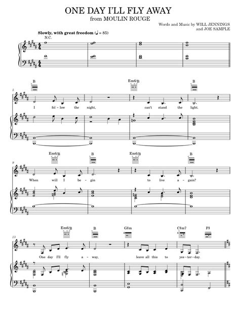 One Day Ill Fly Away Sheet Music For Piano Vocals By Moulin Rouge