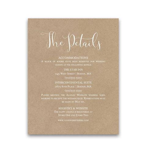 Guest Information Cards Wedding Information Insert Cards