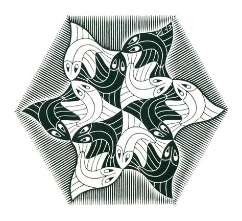 Fish Vignette 1955 Woodcut Escher Tessellations Tessellation