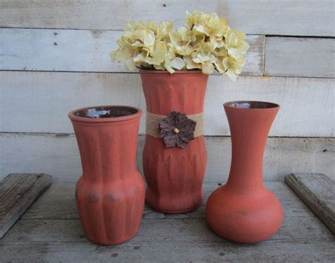 3 Chalk Paint Vases Distressed In Rust By Hudsonrivercraftings