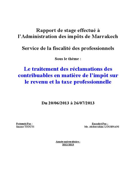 Rapport De Stage Effectué à Dgidoc Impôt Sur Le Revenu Impôts