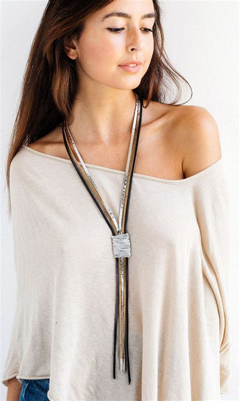 Statement Necklace Leather Necklace Long Necklace Wrapped Necklace