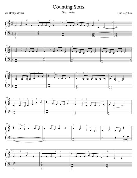 Counting Stars Easy Piano Solo Sheet Music For Piano Solo