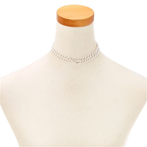 Silver Double Chain Choker Claires Us