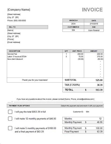 Payment Plan Invoice Template