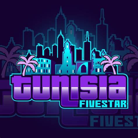The Logo For Sunsia Fustar In Front Of A Cityscape With Palm Trees
