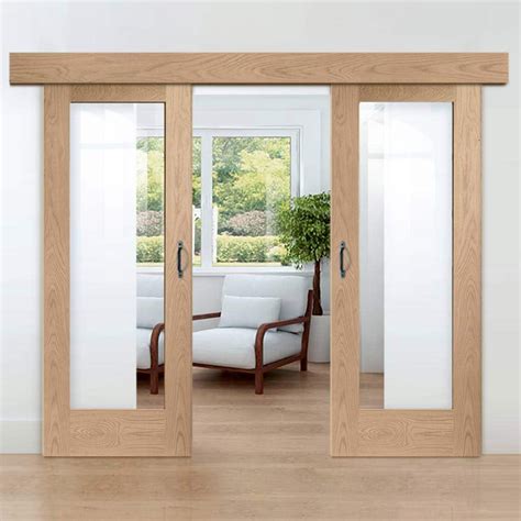 Double Sliding Door And Wall Track Pattern 10 Oak 1 Pane Doors Clear
