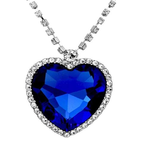 Large Blue Crystal Heart Necklace With Crystal Chain Jewelry T
