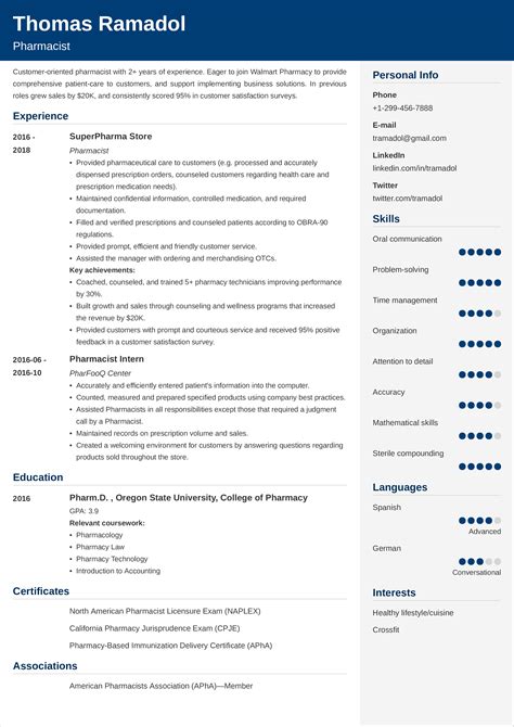 Pharmacist Cv Sample 20 Examples And Writing Tips