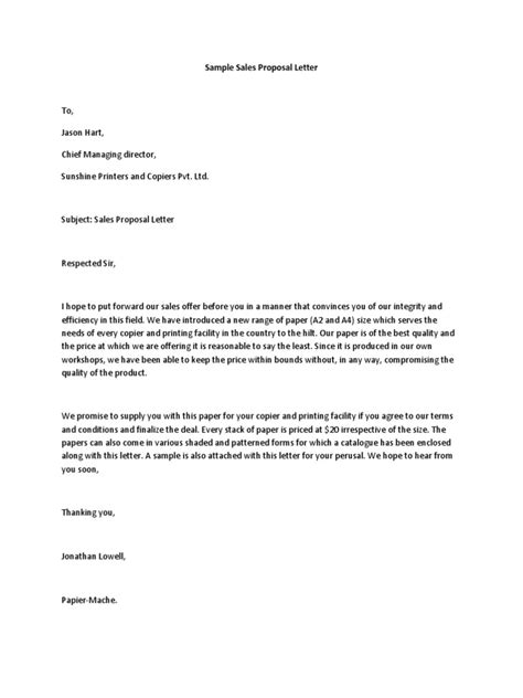 Sample Sales Proposal Letter